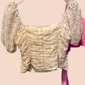 NWT 12th Tribe Feel The Love Top-Floral Square Neck Puffed Sleeves Ruched Sz L